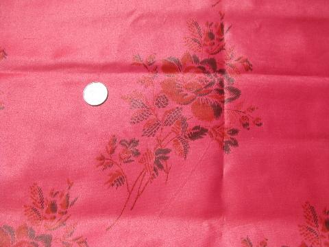 1950s vintage glazed cotton chintz fabric, chinese floral on peony pink