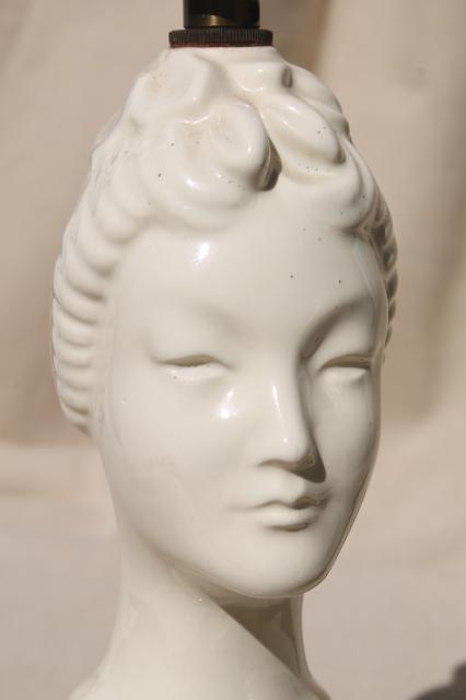 1950s vintage lady head lamps, pure white china bust beautiful geisha girls