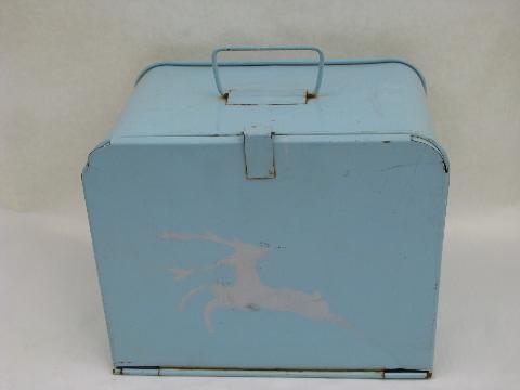 1950's vintage metal lunchbox w/ trays, picnic sandwich carrier box