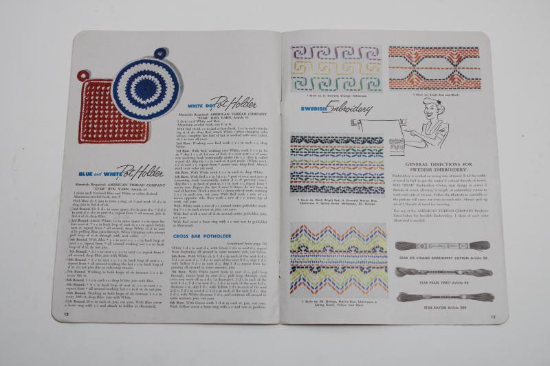 1950s vintage needlework booklet, crochet potholders & Swedish embroidery kitchen towels