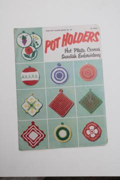 1950s vintage needlework booklet, crochet potholders & Swedish embroidery kitchen towels