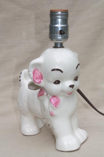 1950s vintage nursery lamp w/ hand painted pottery planter puppy dog base