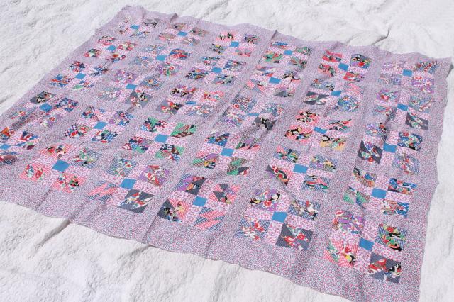 1950s vintage patchwork quilt top w/ tons of bright flowered cotton prints
