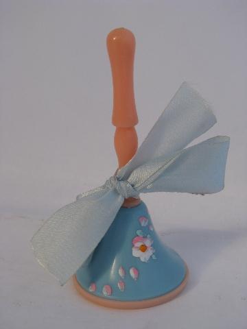 1950s vintage pink & blue baby gifts, rattle for tiny infant, child's china cup