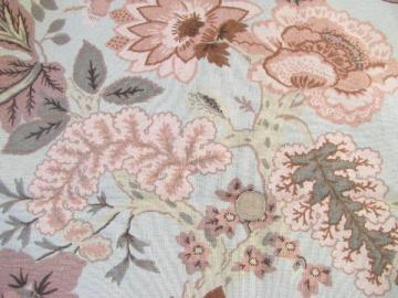 1950s vintage pink / grey flowers & leaves print cotton barkcloth fabric