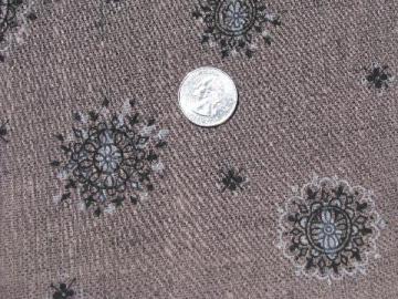 1950s vintage print cotton fabric, dress material in brown/grey/black