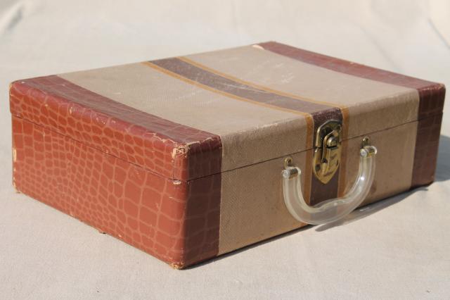 1950s vintage suitcase, child's size old school travel case for books or clothes