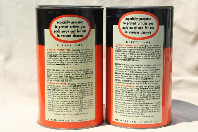 1950s vintage tins w/ retro graphics, household chemical cleaning products moth crystals