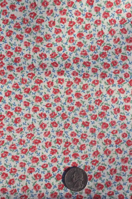 1950s vintage tiny red roses print cotton feed sack fabric
