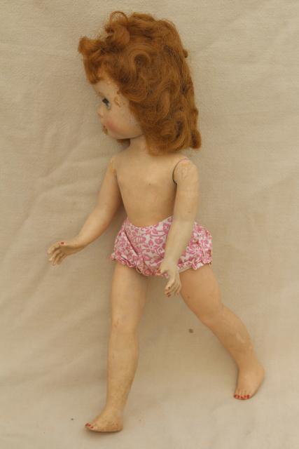 1950s vintage walking doll Ideal Saucy Walker in pink print cotton dress 