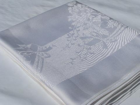 1950s vintage white cotton / rayon damask tablecloth, never used