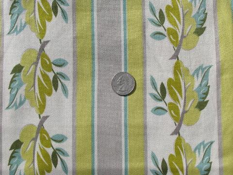 1950s vintage yellow / green leaf stripe cotton print decorator fabric
