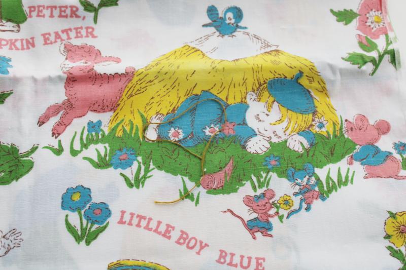 1960s vintage cotton fabric childs storybook nursery rhymes characters print