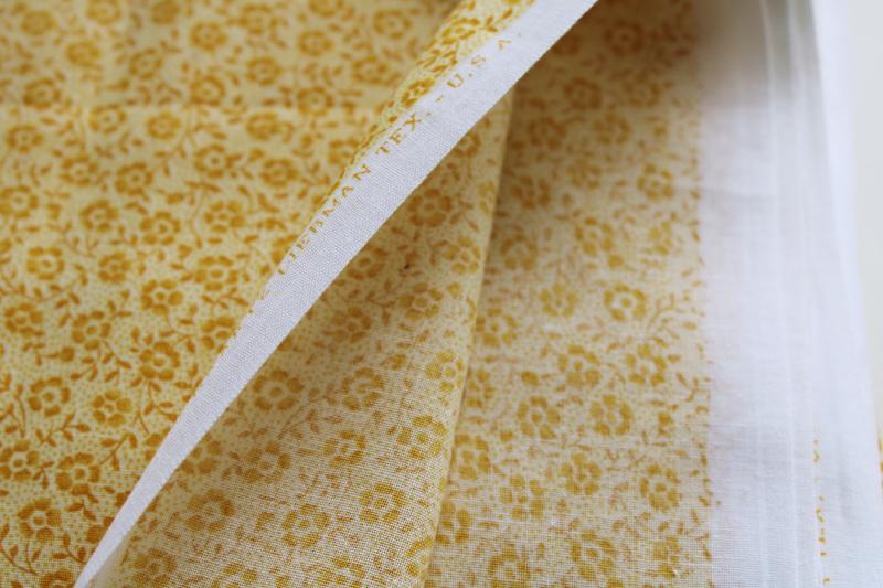 1970s 80s vintage print cotton quilting fabric, tiny floral in honey mustard gold