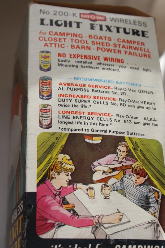 1970s vintage Ray-o-Vac battery operated portable plastic camp light, mint in box