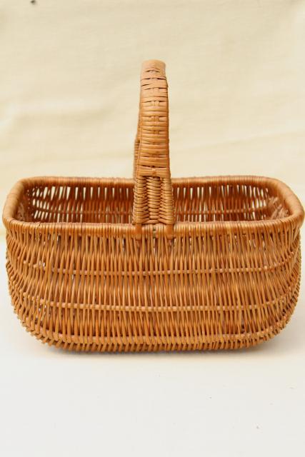 1970s vintage market baskets, mama & baby natural brown wicker rattan basket set