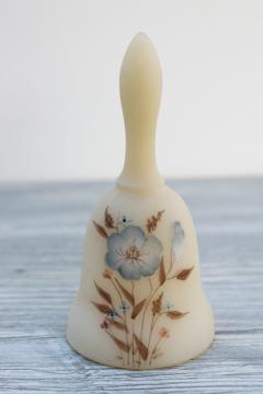 1980s vintage Fenton cameo satin glass bell, hand painted wild flowers pattern