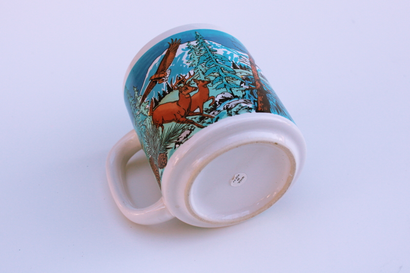 1980s vintage Oregon souvenir ceramic mug, coffee cup w/ mountains, forest, beaver