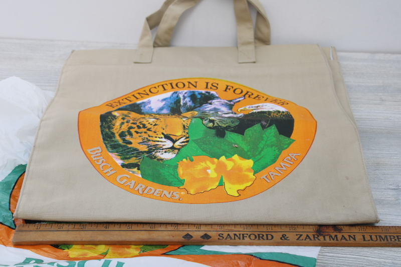 1980s vintage canvas tote bag Busch Gardens Florida Extinction endangered species animals