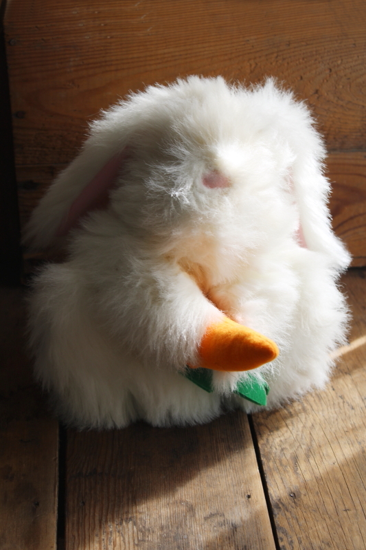 1980s vintage hand puppet furry white rabbit Easter bunny plush toy, Animal Express tag