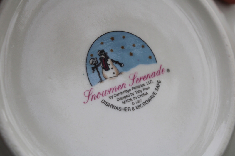 1980s vintage winter holiday ceramic dinnerware Snowman Serenade soup or pasta bowls set of six