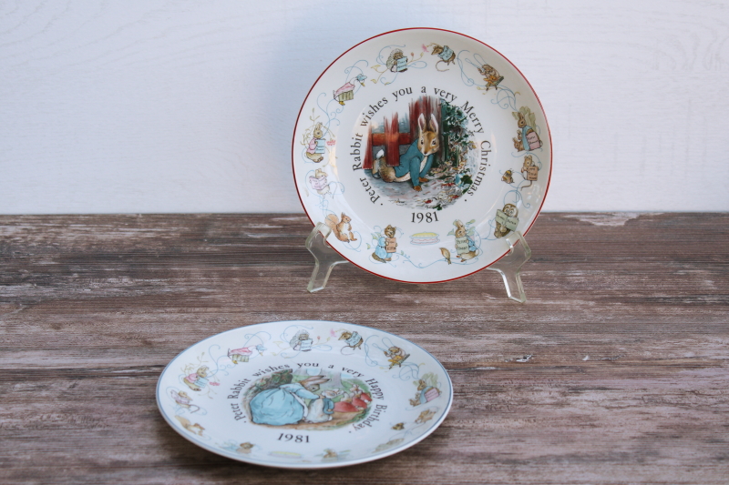 1981 vintage Wedgwood Beatrix Potter Peter Rabbit plates Happy Birthday Merry Christmas