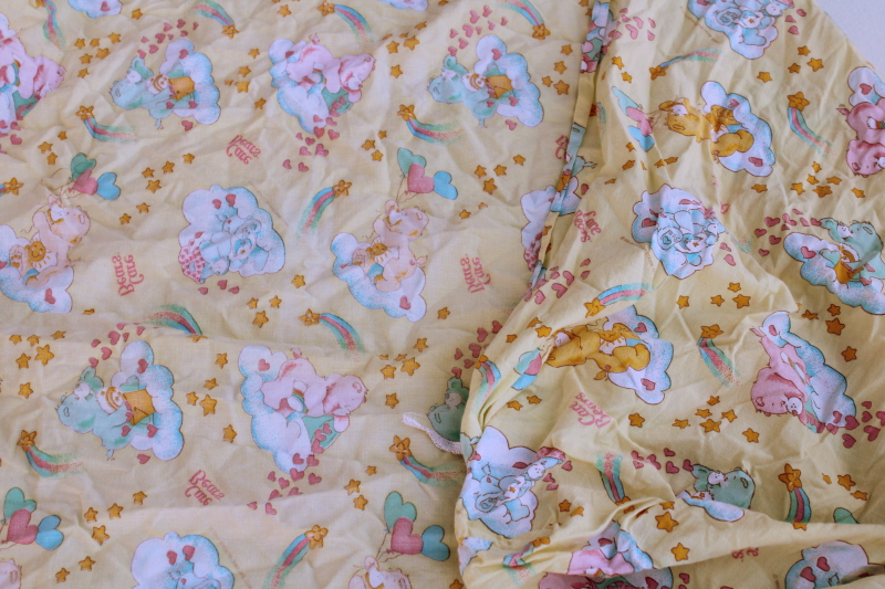 1983 vintage Care Bears print cotton crib sheet, fabric for upcycle sewing quilting