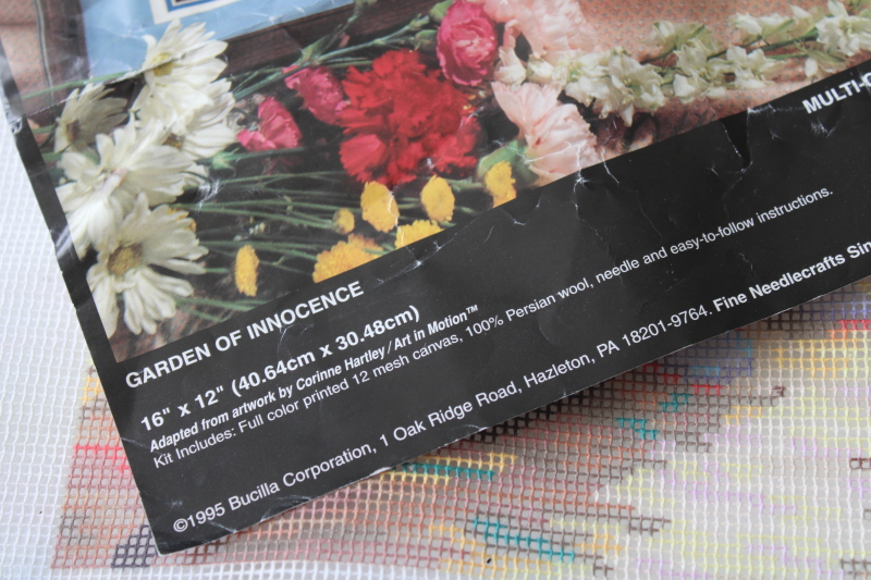 1990s vintage Bucilla needlepoint kit Art in Motion Garden of Innocence persian wool beautiful colors
