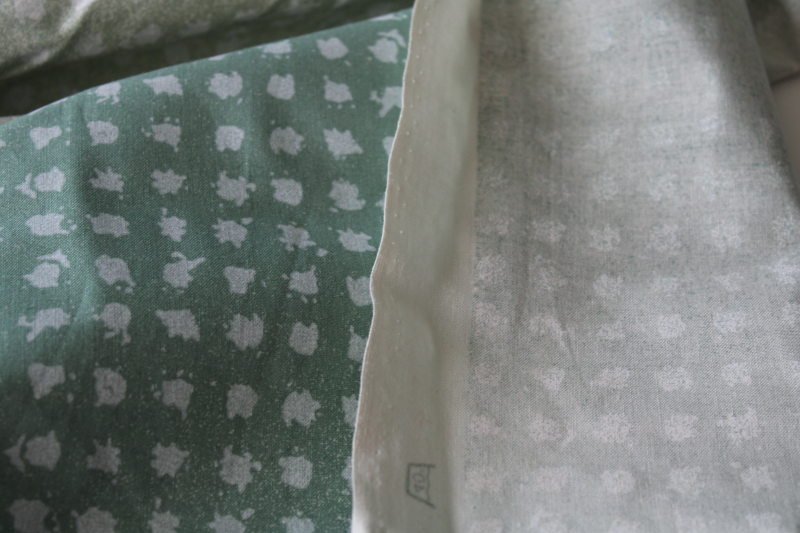 1990s vintage Marimekko cotton fabric, Kristina Isola Naamiaiset soft green shadow stripe on diagonal