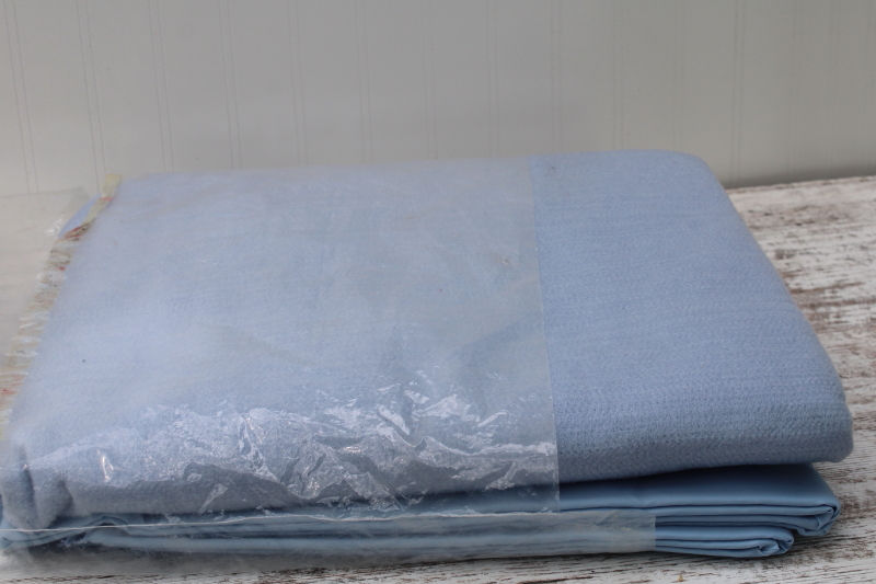 1990s vintage new old stock bed blanket, pale blue acrylic twin size blanket never used