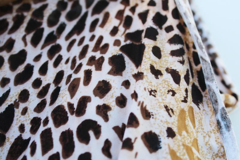 1990s vintage wild animal print lycra spandex stretch fabric, black & tan leopard spots