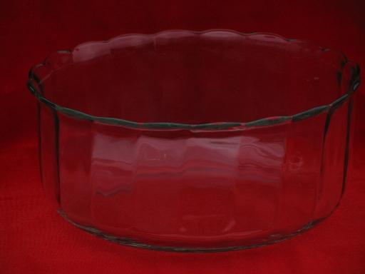 2 large glass salad bowls, vintage Princess House crystal optic waves