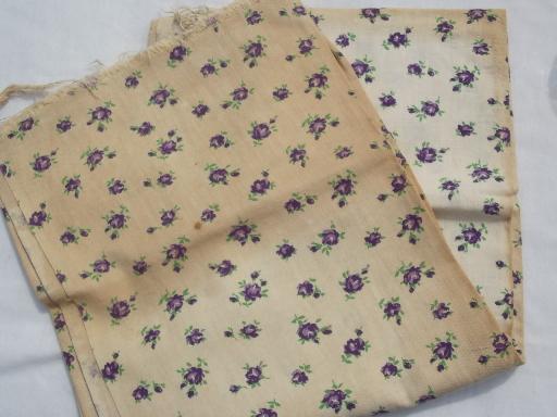 2 old feed sacks, lot purple roses flowers print cotton feedsack fabric