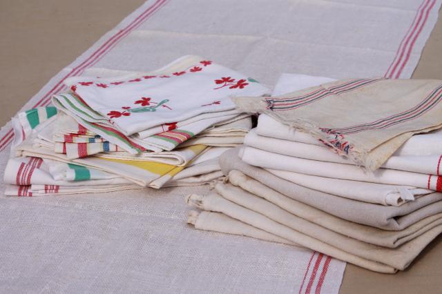 20 vintage cotton kitchen towels, assorted floursack towels, dish towel lot