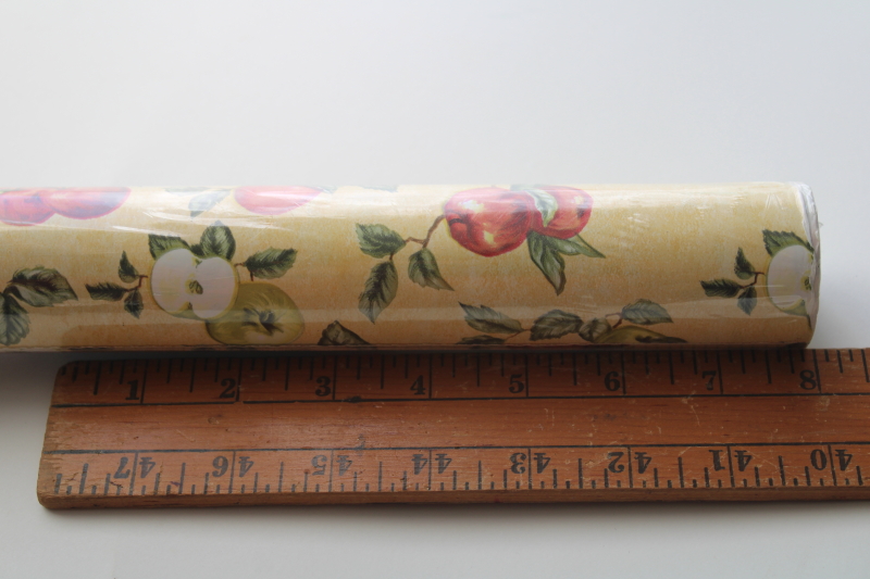2001 vintage contact paper, sealed full roll country style red apples print on yellow