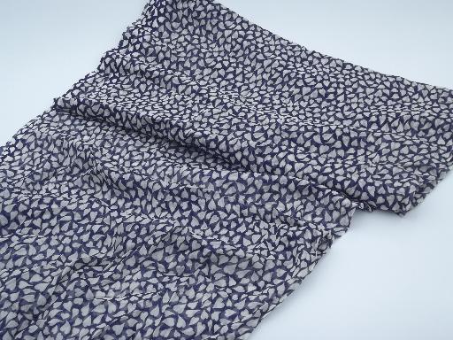 20s vintage gauzy cotton  fabric, flapper era dress material in navy & white