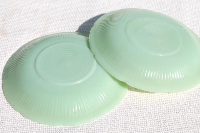 22 vintage jadite glass saucer plates, Alice floral border Fire King jadeite