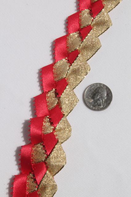 25 yards handmade woven ribbon garland, Scandinavian Christmas red & metallic gold
