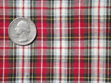 26w antique vintage cotton fabric, woven red plaid shirting fabric