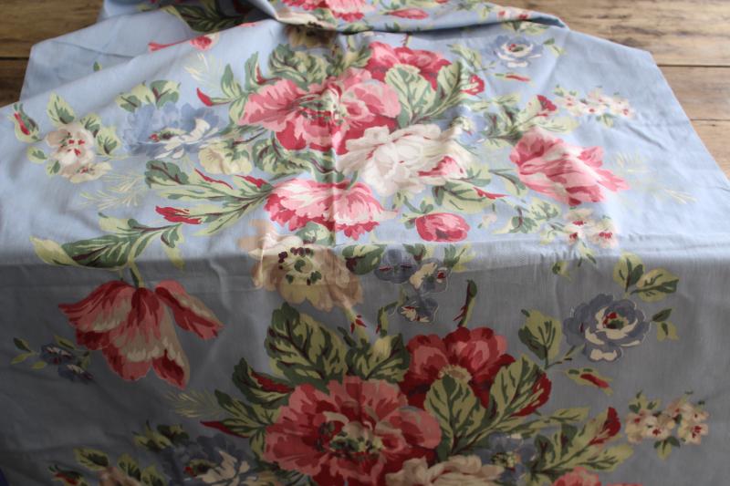 30s 40s vintage cotton fabric peonies floral print, shabby cottage chic flowers