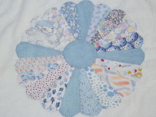 30s 40s vintage dresden plate pieced patchwork quilt top, cotton prints