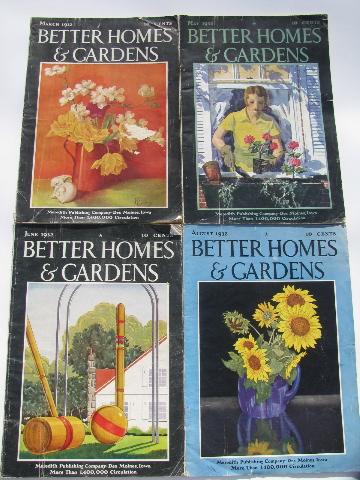 30s vintage Better Homes and Gardens magazines, retro ads and illustrations