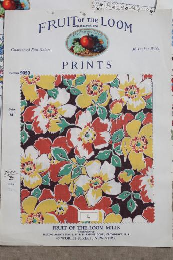30s vintage fabric sample book, Fruit of the Loom cotton print fabric swatches catalog 