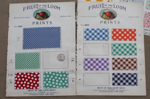 30s vintage fabric sample book, Fruit of the Loom cotton print fabric swatches catalog 