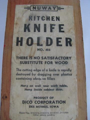 30s vintage wood wall rack knife block, wooden holder for kitchen knives