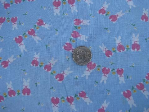 36'' wide vintage cotton fabric, baby bunnies / spring flowers for Easter