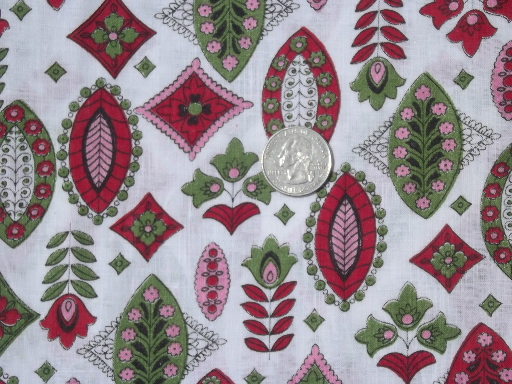 4 yds 40s 50s vintage cotton fabric, retro print in red, green, pink 