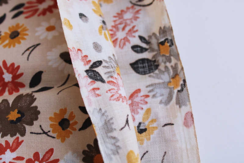 40s 50s vintage 36 inch wide cotton fabric, autumn colors daisy floral print