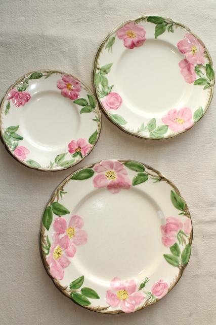 40s 50s vintage Franciscan pottery Desert Rose china, shabby well loved everyday plates
