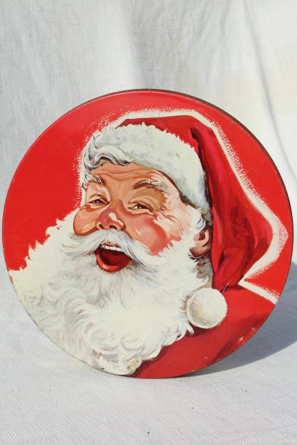 40s 50s vintage Santa Claus tin - Christmas cookies, candy or fruitcake tin